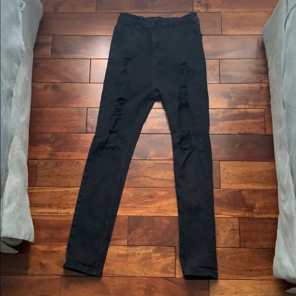 Black high waisted distressed skinny jeans